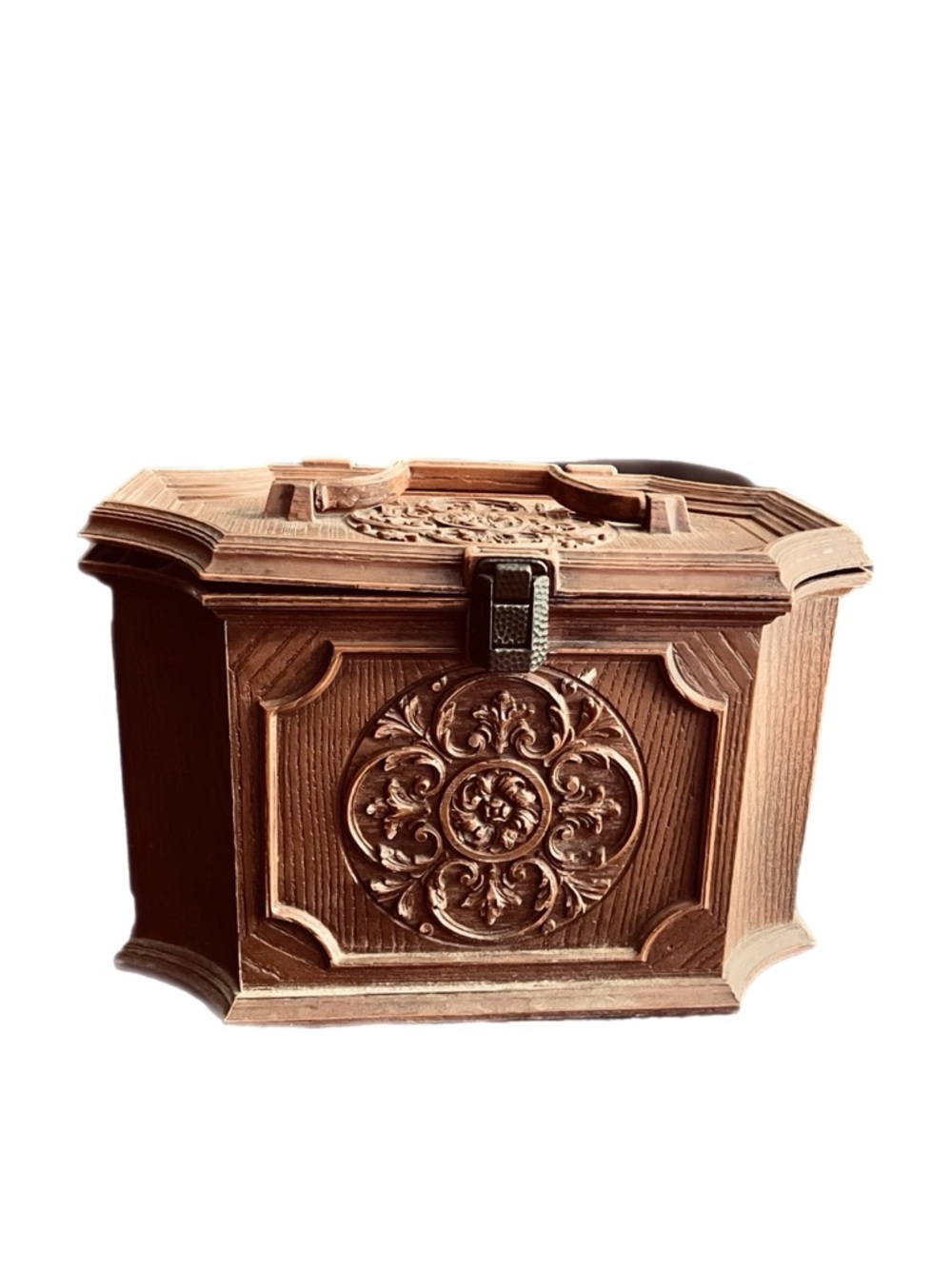 Max Klein Ornate Decorative Sewing Box in Warm Brown Full VTG Buttons 100’s